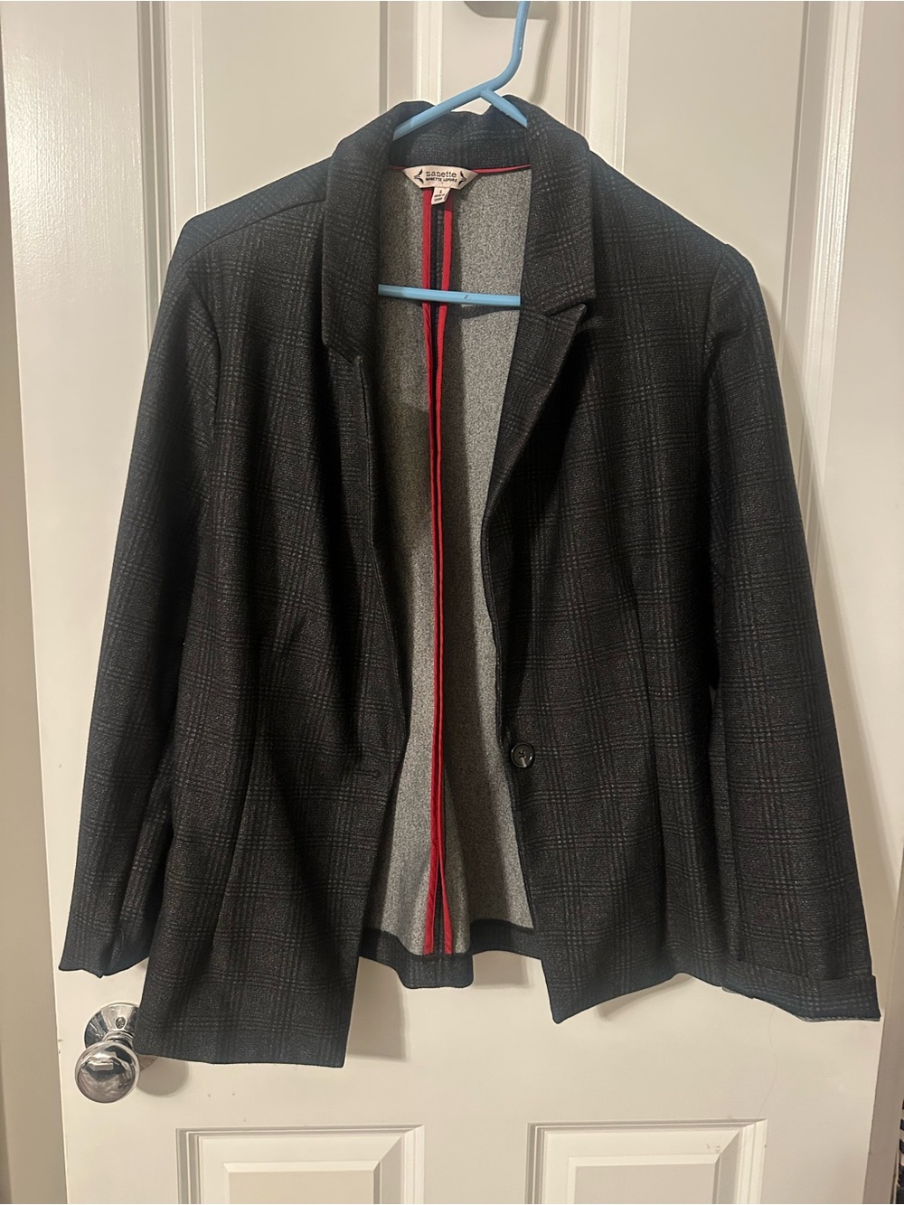 Nanette Lepore Women’s Black Plaid Knit Blazer Jacket - Classic Tailored Style